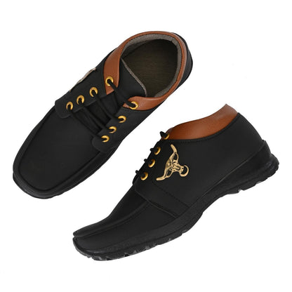 Men's Synthetic Leather Lace Up Boot Slide Casual Shoe Black